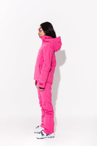 Woman wearing Alpenglow ski jacket
