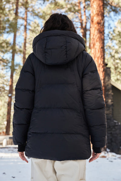 Woman Wearing Black Parka Puffer Jacket