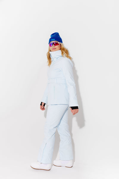 Woman wearing Frost belted jacket