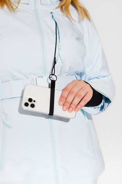 Woman wearing Frost belted jacket