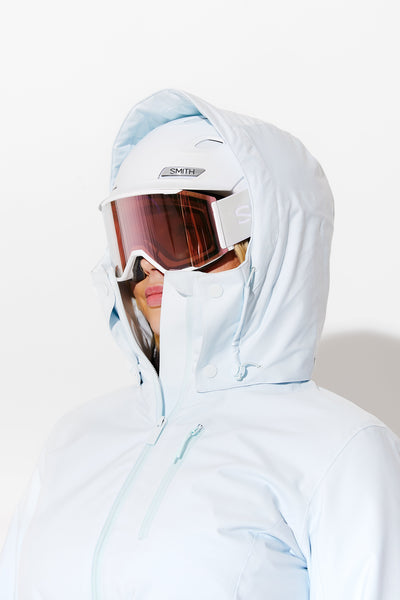 Woman wearing Frost belted jacket