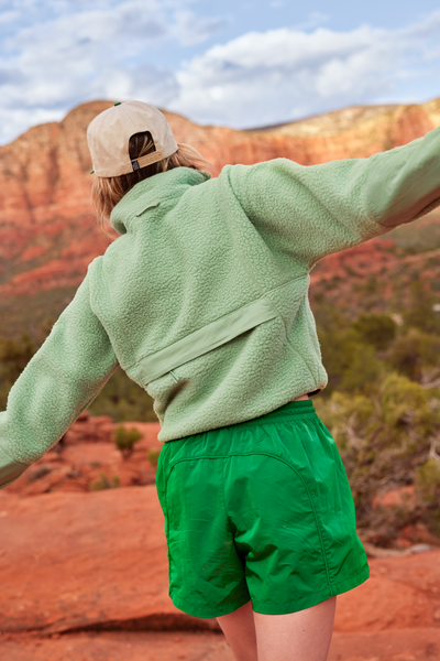 Woman Wearing Verdant Green Nylon Shorts