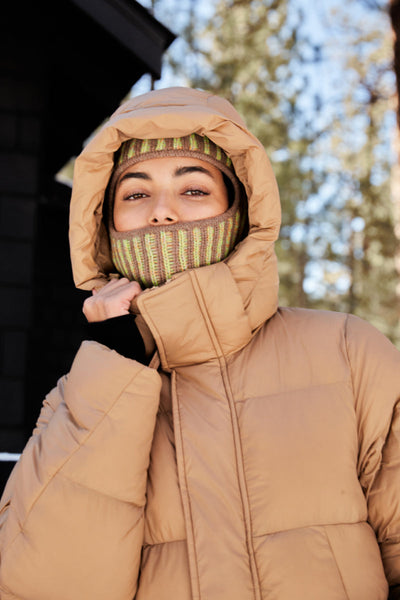 Woman Wearing Chai Colored Parka Puffer Jacket