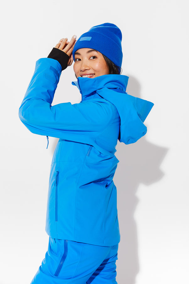 Woman wearing Blue Bird ski jacket