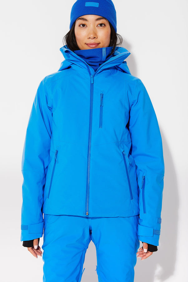 Woman wearing Blue Bird ski jacket