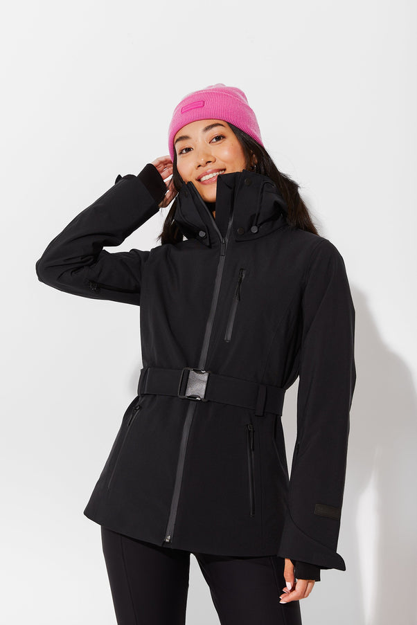 Woman wearing Black belted jacket