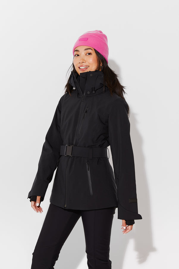 Woman wearing Black belted jacket