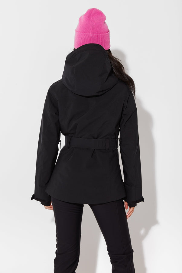 Woman wearing Black belted jacket