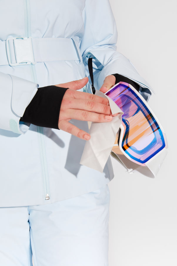 Woman wearing Frost belted jacket