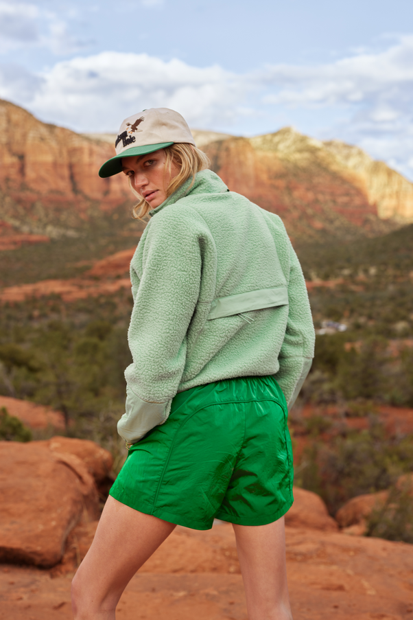 Woman Wearing Verdant Green Nylon Shorts