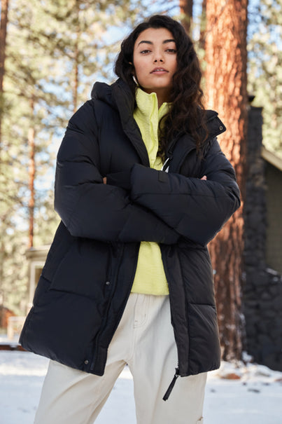 Woman Wearing Black Parka Puffer Jacket