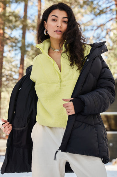 Woman Wearing Black Parka Puffer Jacket