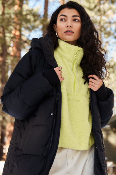 Woman Wearing Black Parka Puffer Jacket