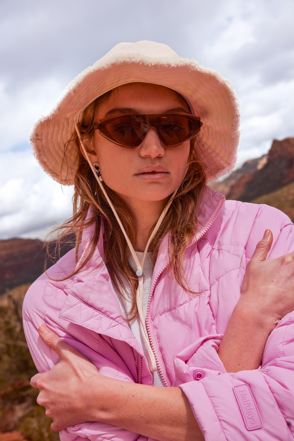 Woman Wearing Peony Nellie Packable Puffer