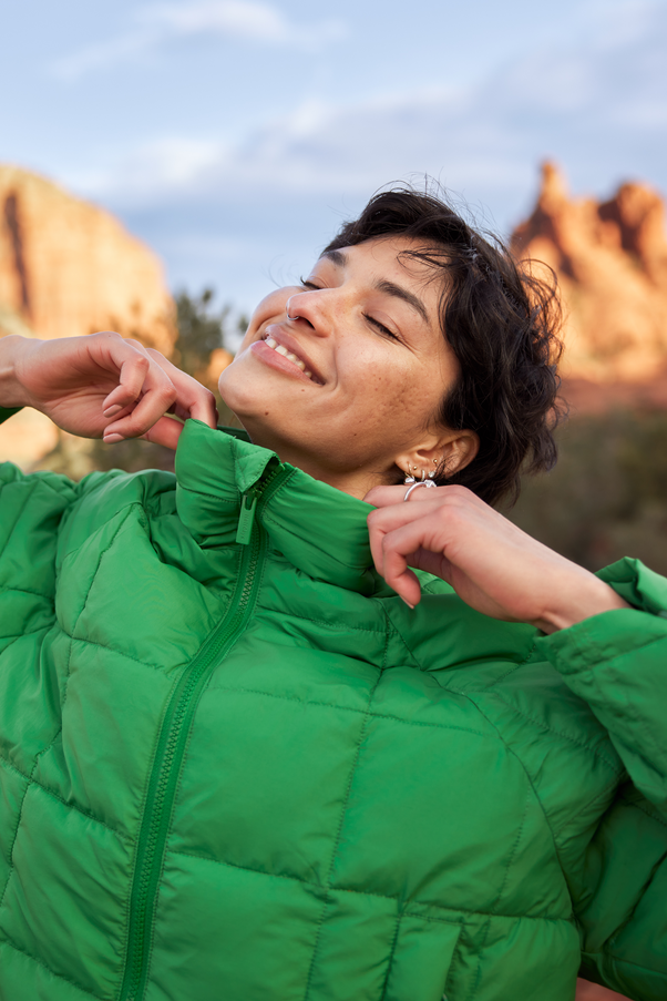 Woman Wearing Verdant Nellie Packable Puffer