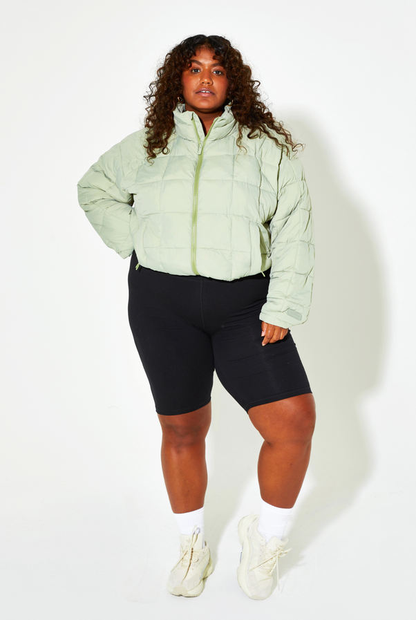 Woman Wearing Sage Nellie Packable Puffer